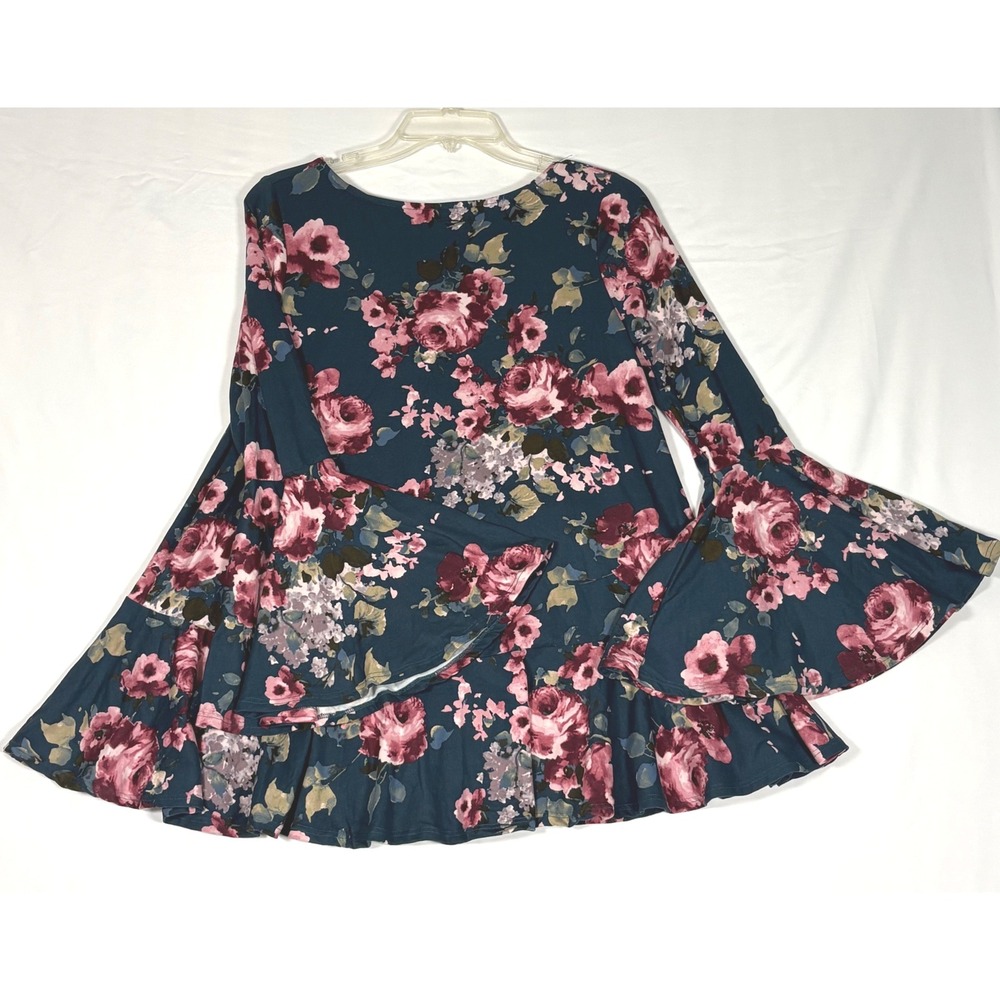Altar'd State Peplum Top NWT Small Blue Teal Floral Bell Sleeve Boho Blouse